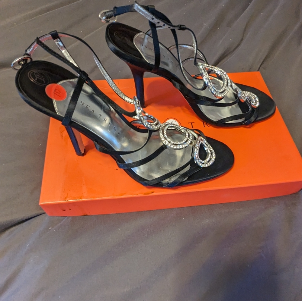 IVANKA TRUMP BLACK AND RHINESTONE HEELS